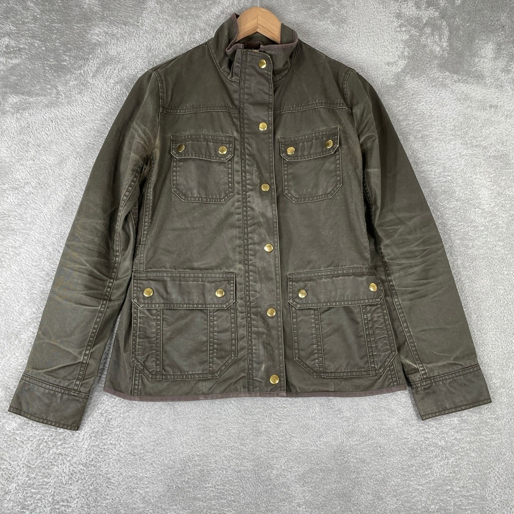 J Crew Field Jacket Womens XS Green Waxed Cotton Barn Utility‎ Coat